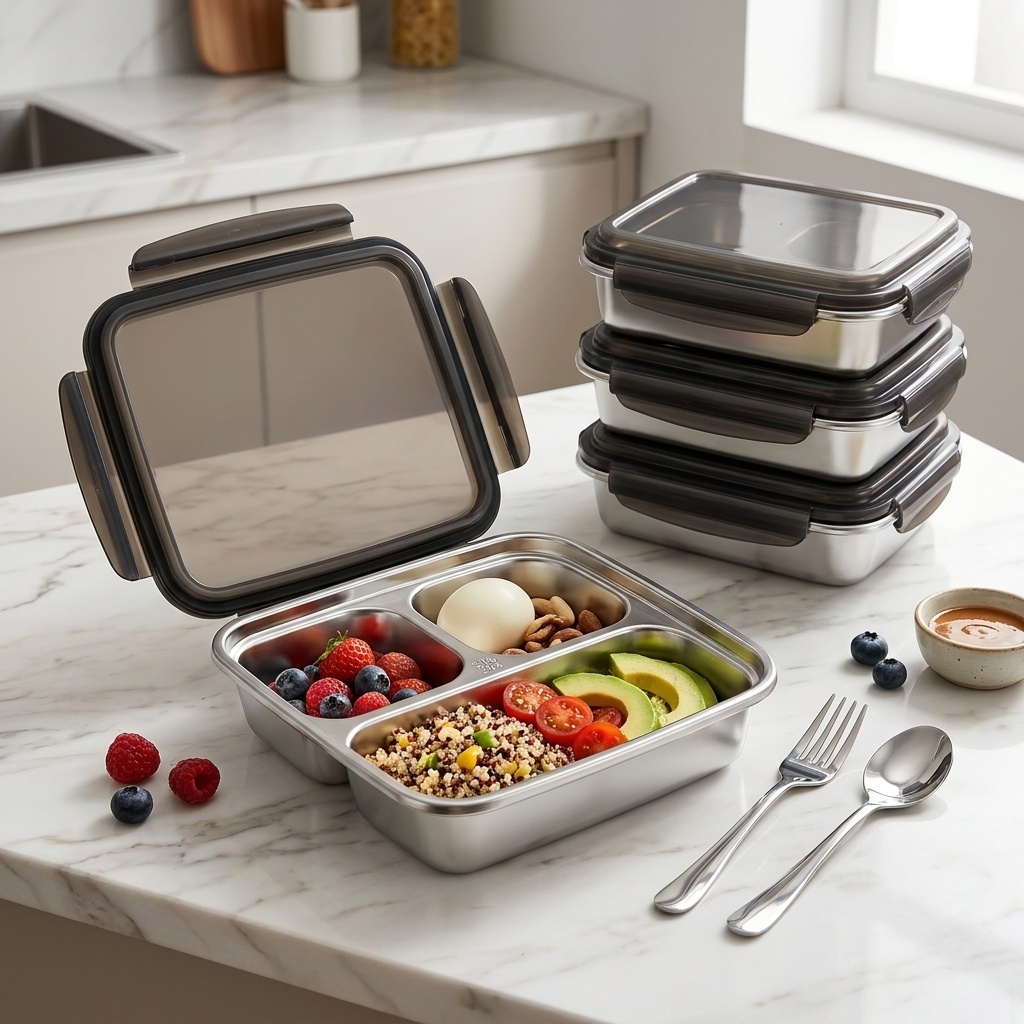 Bento Box Two Tier - กล่องอาหารกลางวันความจุขนาดใหญ่พร้อมฝาปิด ปลอดภัยสำหรับไมโครเวฟ ป้องกันการรั่วซึม ทำจากสแตนเลส 304 แบ่งช่องสำหรับเด็กและนักเรียน