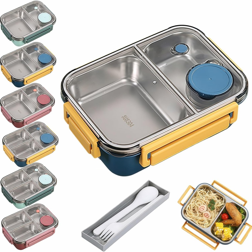 Bento Box Two Tier - กล่องข้าวพกพาขนาด 850 มล. สำหรับเด็กและผู้ใหญ่ กล่องเบนโตอุ่นอาหารสแตนเลสเก็บความร้อน
