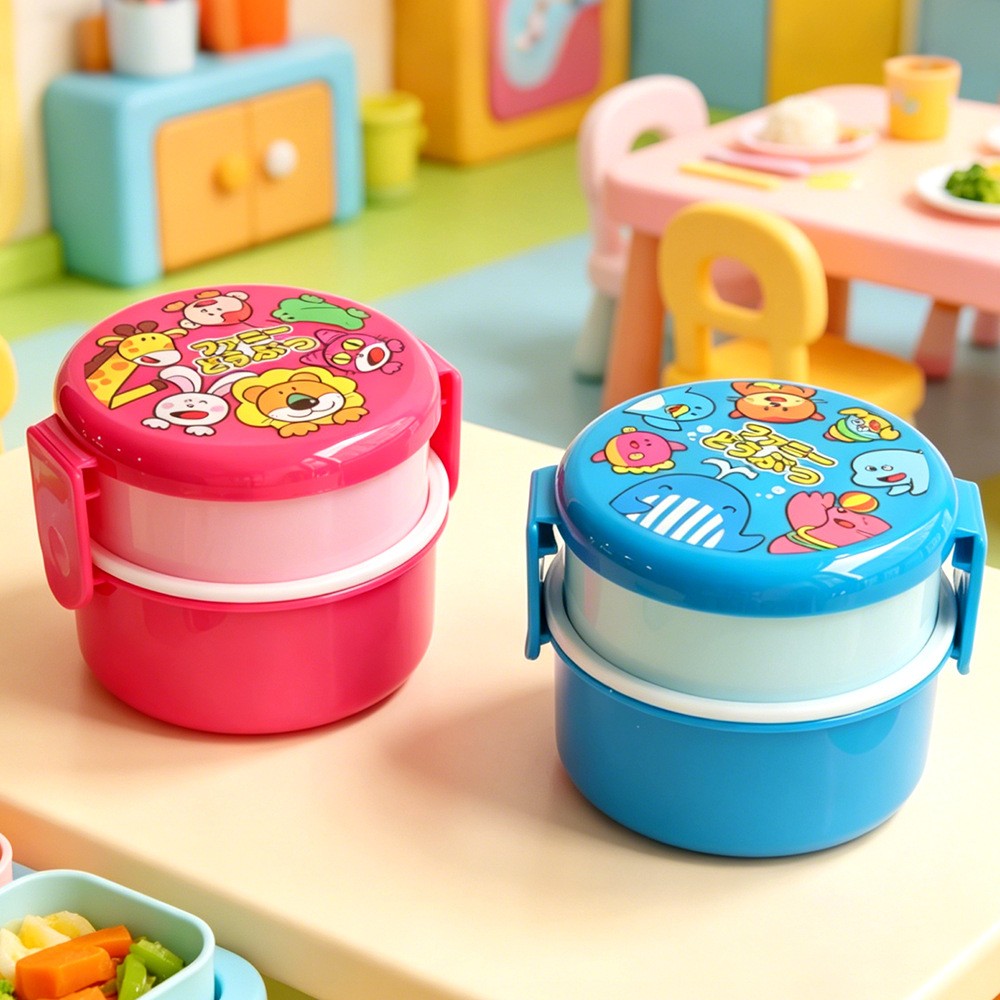 Bento Box Two Tier - กล่องอาหารกลางวันรูปสัตว์ขนาดเล็กญี่ปุ่นสองชั้นกล่องเบนโตะน่ารักกล่องผลไม้สำหรับเด็กกล่องขนมไมโครเวฟกล่องอาหารกลางวันสำหรับเด็ก 540 มล.