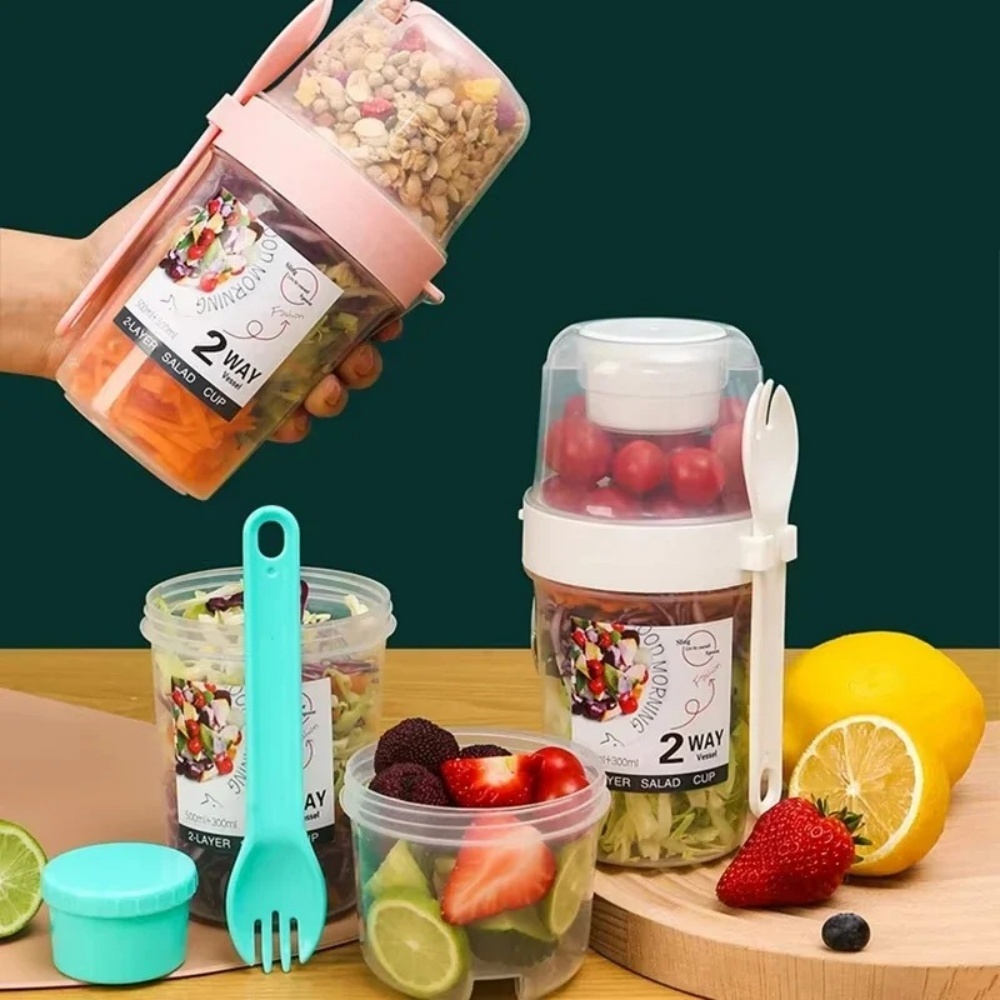 ถ้วยสลัดพกพา ถ้วยอาหารเช้า ถ้ว - Bento Box Two Tier บทวิจารณ์และราคา