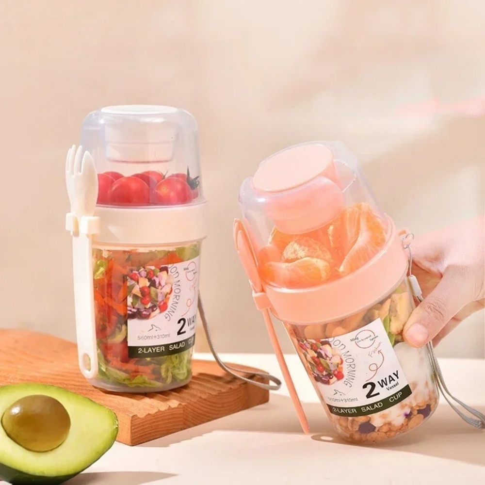 ถ้วยสลัดพกพา ถ้วยอาหารเช้า ถ้ว - Bento Box Two Tier บทวิจารณ์และราคา