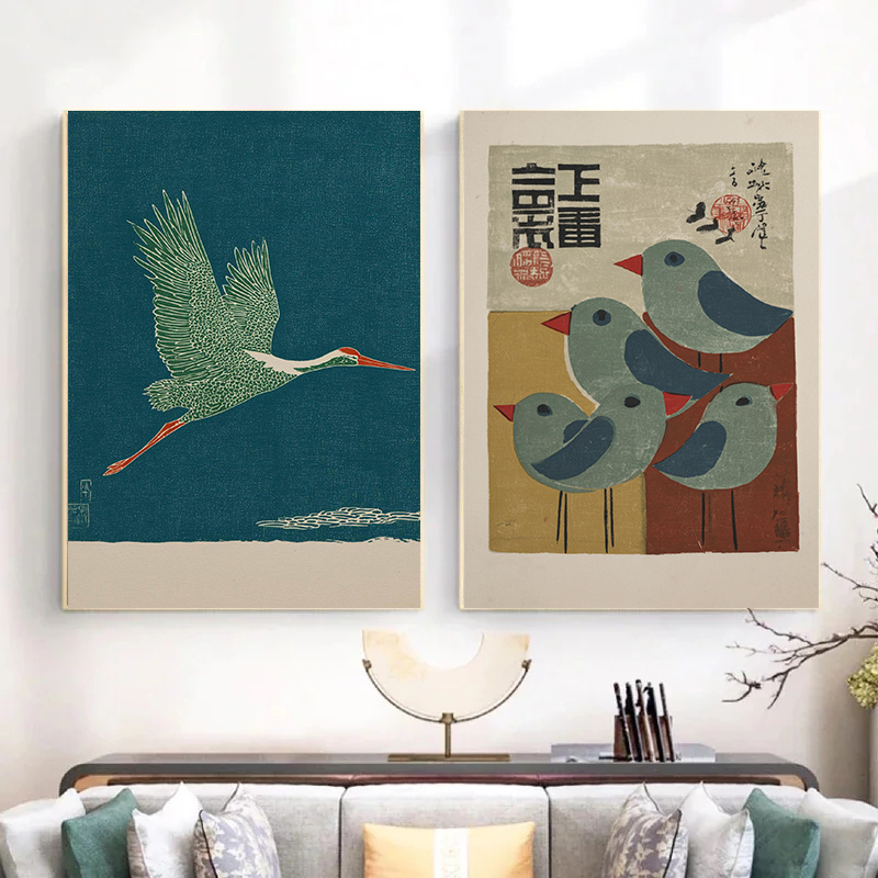 โปสเตอร์ภาพวาดใบแปะก๊วย นกฮูก  - Japanese Zen Lifestyle บทวิจารณ์และราคา